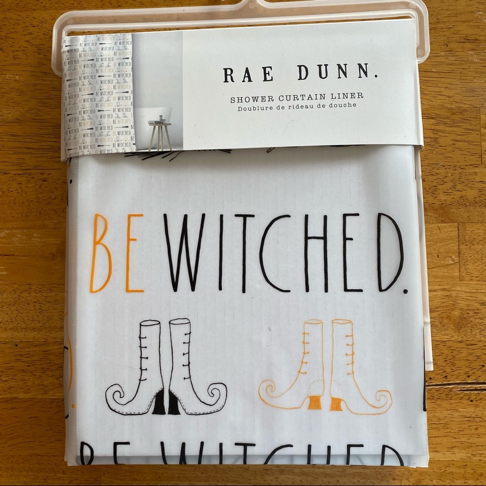 Rae Dunn BEWITCHED Broom Witch Hat Halloween Shower Curtain Liner BRAND NEW!